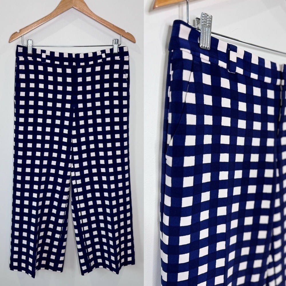 Banana Republic Blue and White Checkered Wide Leg Dress Pants